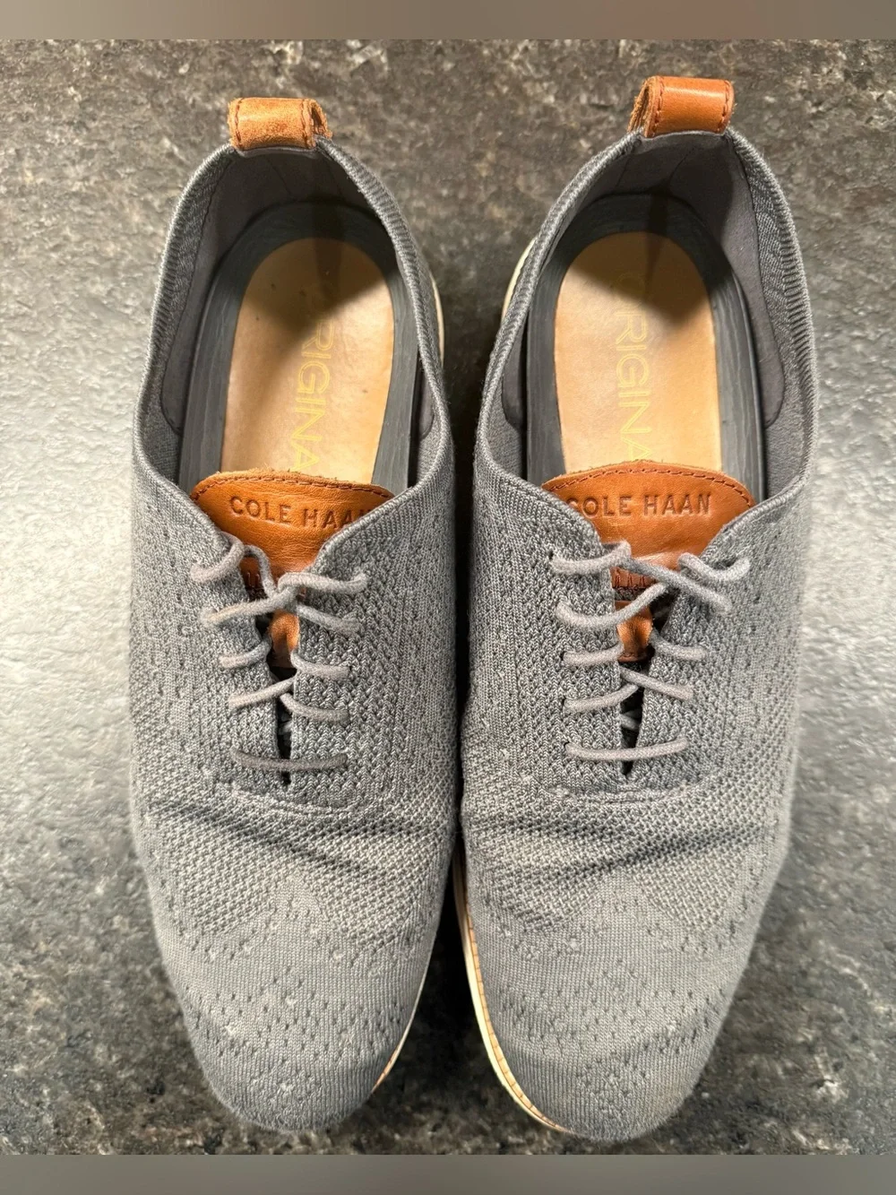 Cole Haan Original Grand Energyweave Wingtip Oxfords in Gray with Brown Accents